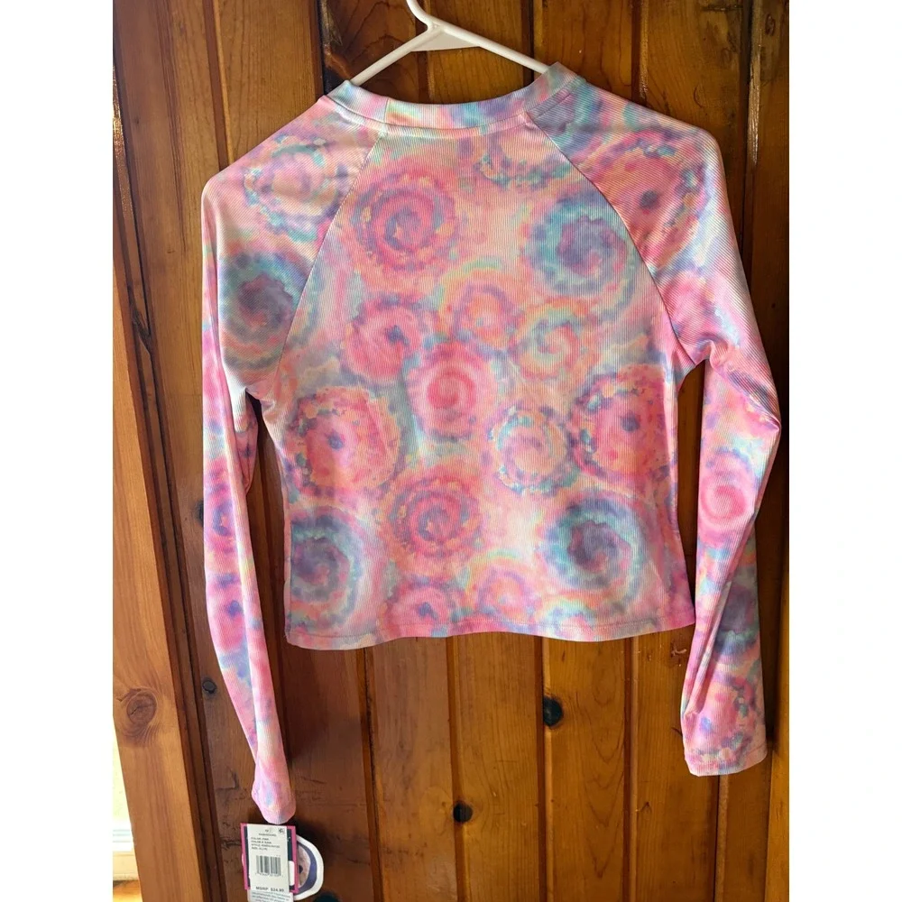 Andy & Evan Girls XL 16 Tie Dye Ribbed Long Sleeve Rash Guard Swim Top Pink Blue